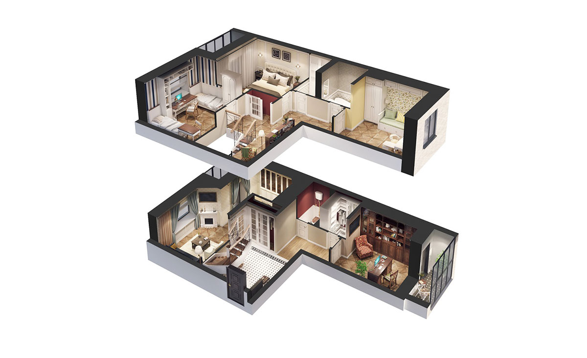 3д планировка трехкомнатной квартиры